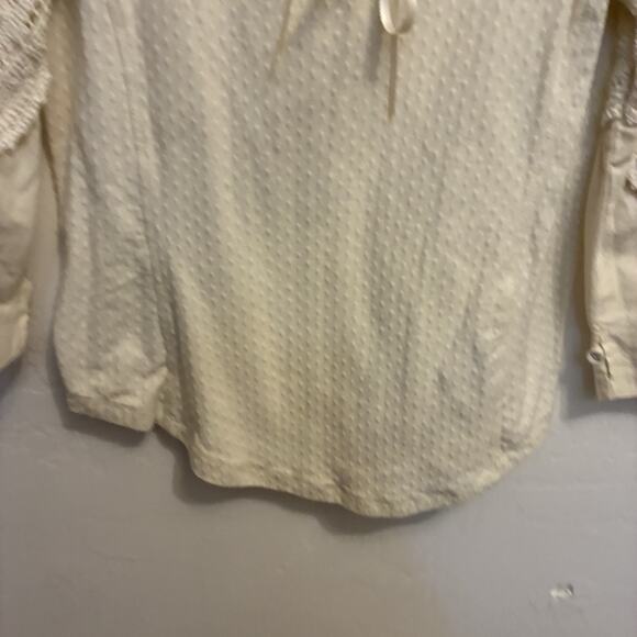 FREE PEOPLE Brunch Date Ivory Eyelet Lace Sleeve Blouse L Coquette Romantic Boho - Picture 7 of 11